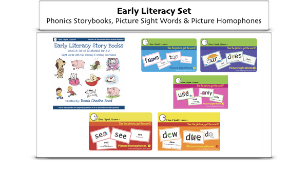 Literacy, Reading, Spelling Tools Bundle - Phonics Readers, Picture Sight Words, Picture Homophones